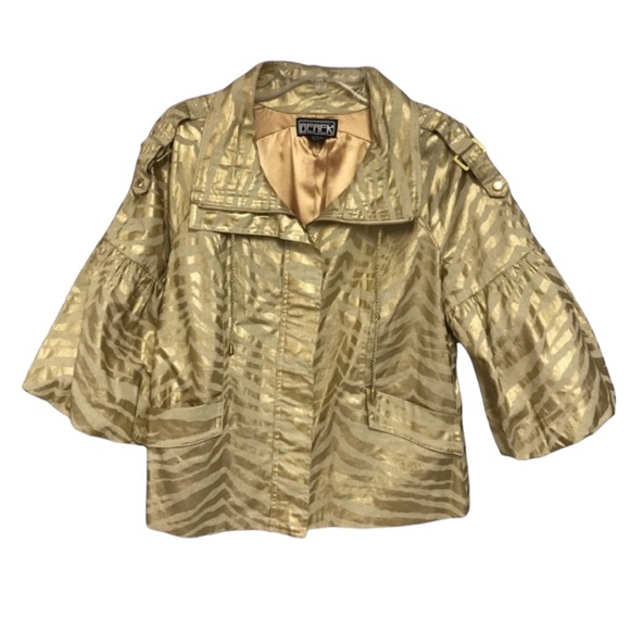 Berer Gold Metallic Zebra Print Jacket Linen Blend Size Medium - Picture 1 of 10